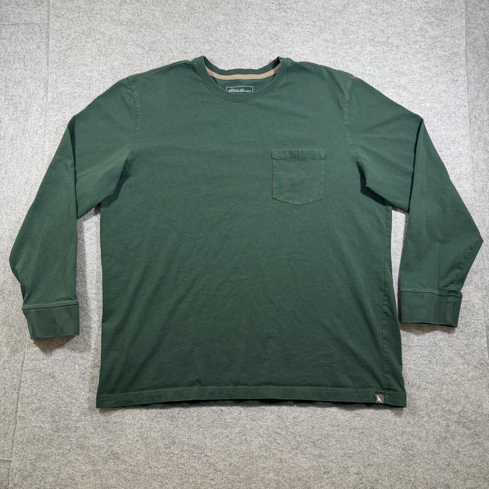 Eddie Bauer Long Sleeve T Shirt Mens XL Dark Green Cotton Crew Neck Logo Tab